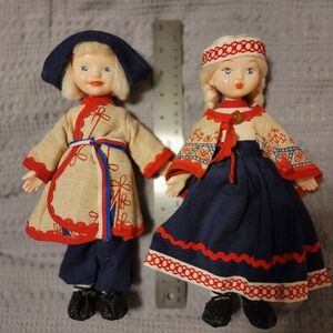 1970s USSR Soviet Russia Lenigrushka Plastic LATVIAN FOLK Dolls JANIS and MARA
